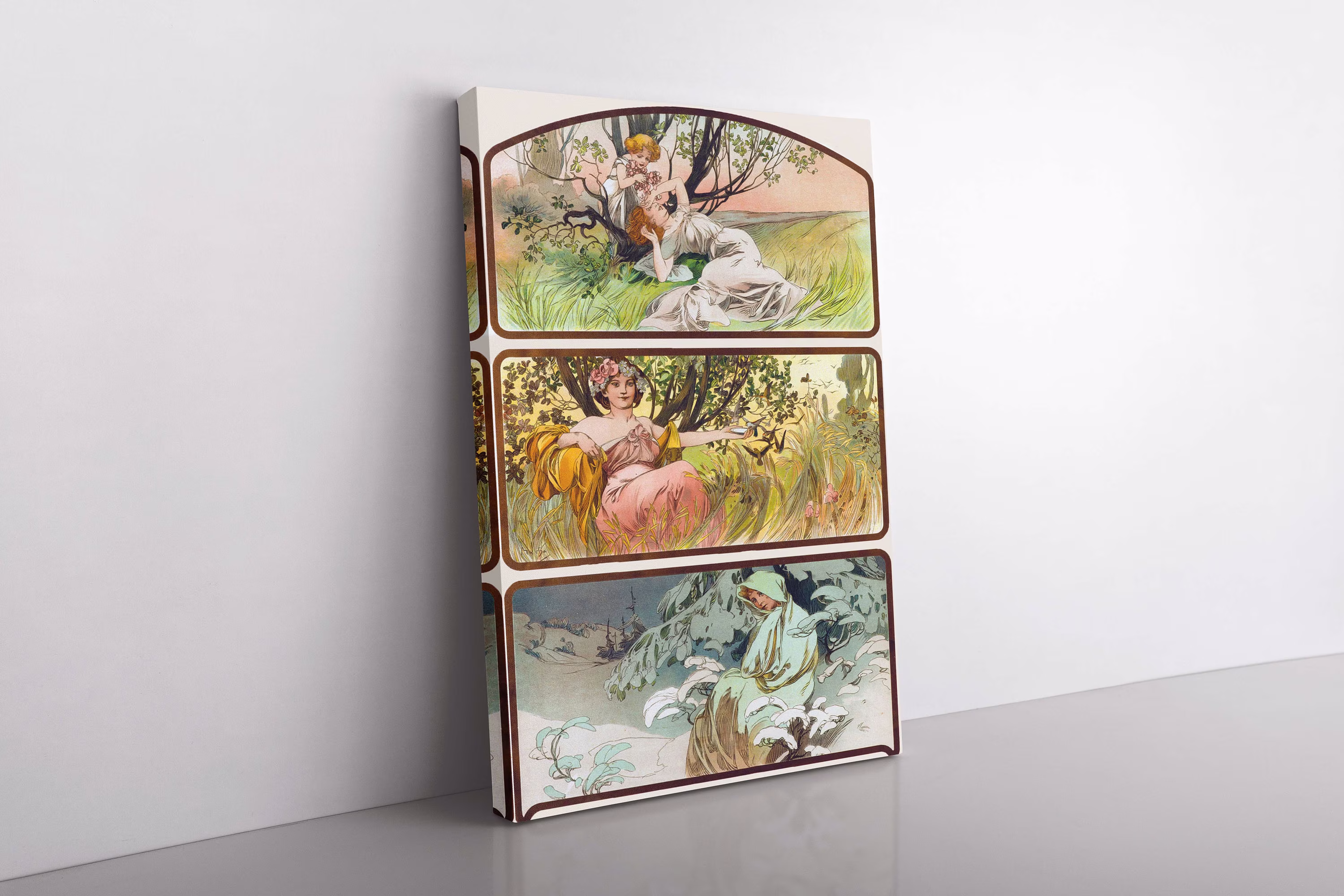 Alphonse Mucha 3 Seasons Large Framed Canvas Wall Picture Print Art Nouveau Home Decoration
