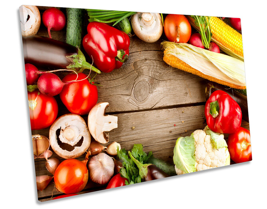Fresh Seasonal Vegetables Kitchen Canvas Wall Art Box Framed