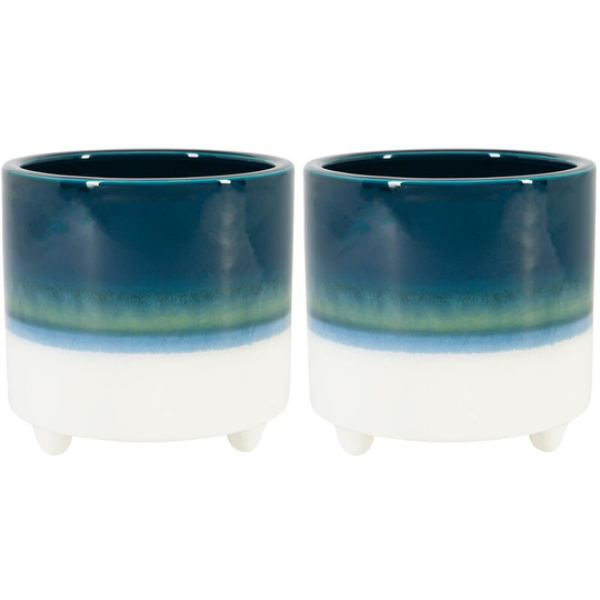 Nicola Spring Reactive Glaze Footed Plant Pots - 14cm - Navy - Pack of 2