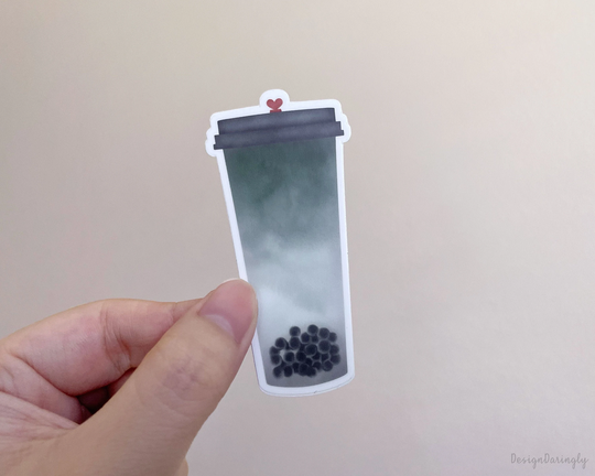 Matcha Milk Tea Boba Sticker, Latte Asian Drink Matte Vinyl Sticker