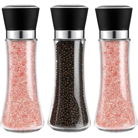 Salt and Pepper Mill Set of 3, Manual Pepper Mill and Salt Mill Spice Mills Salt and Pepper Shaker with Adjustable Ceramic Burr Spice Grinder, 18.5cm
