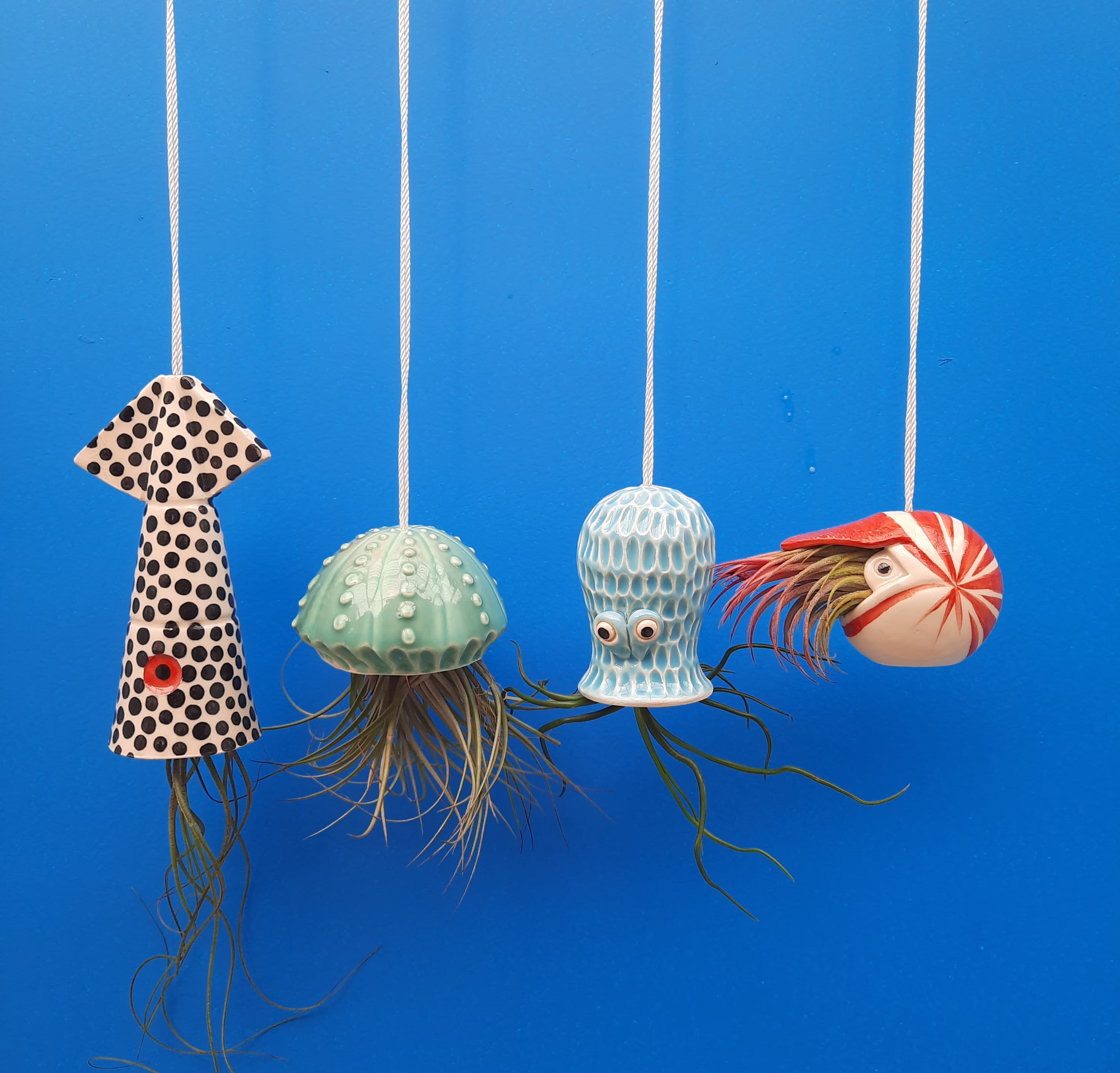 Octopus Garden, 4 Small Hanging Air Planters, Squid Planter, Jellyfish Nautilus Ocean Lover