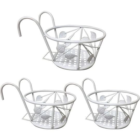 Plant Pot Holder, Iron Art Hanging Baskets Plant Holder, with Hooks, 3 PCS Railing Flower Pot Holder for Fence Pots for Garden Balcony Railings