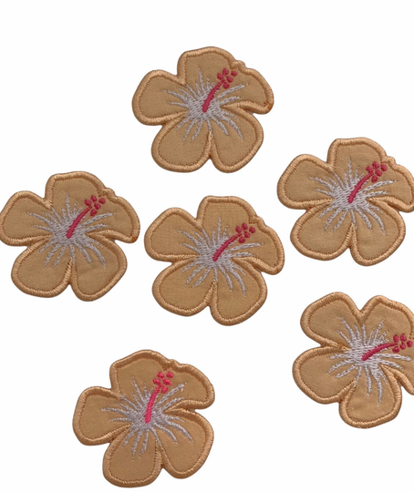 Embroidered Hibiscus Hawaiian Flower Iron - On Patch - Peachy