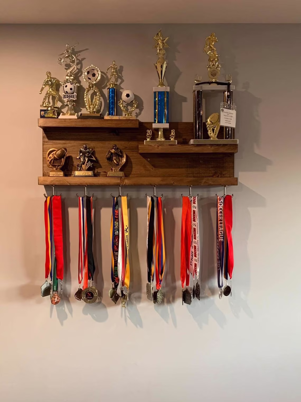 Bathroom Shelf Organizer | Trophy Awards Display Medal Farmhouse Rustic Decor Modern Storage Towel Rack