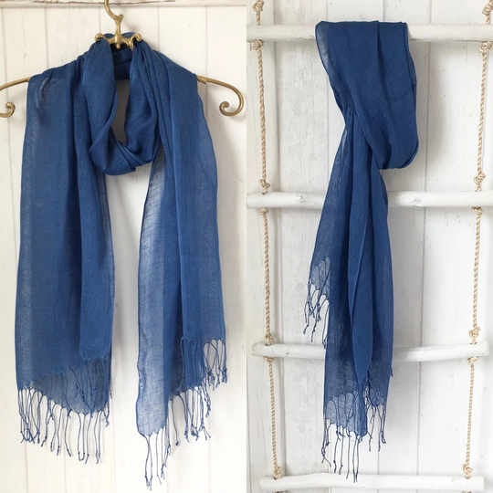 Linen Scarf /Blue Linen Scarves/100% Cobalt Blue Scarf /Linen Wrap - New Season Look