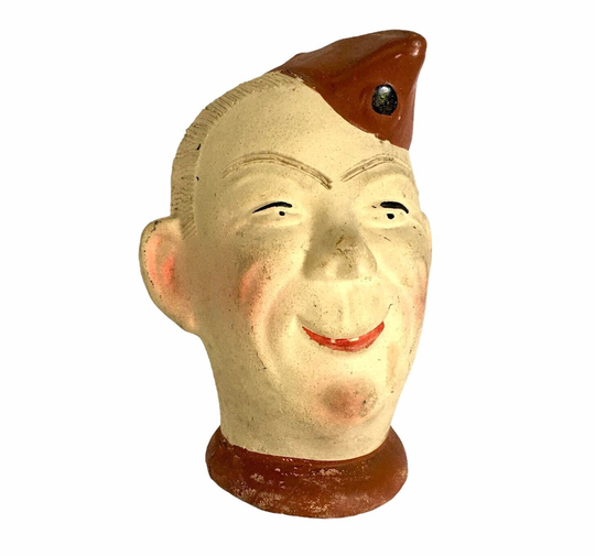 Vintage | 40S Chalkware Elmer | ? Soldier's Head Vase Planter/Good Condition 6-3/4" X 5-1/2
