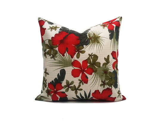 Red Hibiscus One 18x18 Inch Handmade Decorative Pillow Covers- Canvas Fabric - Pcc45