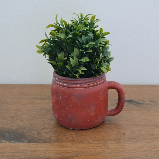 Whitewashed Red Ceramic Tea Cup Flower Plant Herb Cactus Kitchen Planter Pot