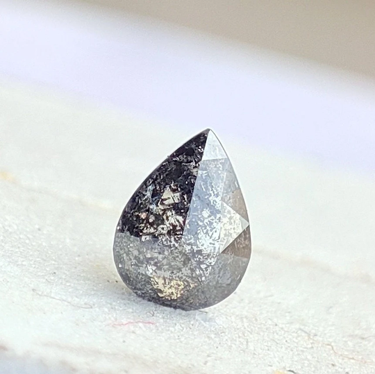 0.20 Cts Certified Salt Pepper Diamond Rose Cut Pears Shape, Gemstone Loose 3.5x4.7 Mm Jewelry Das6809 Dc