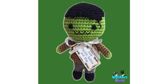 Franky Organic Knit Dog Toy - Frankenstein Squeaker Plush Dog Toy Small Crochet Stuffed Handmade