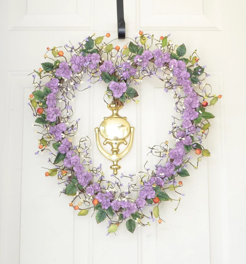 Purple Heart Shaped Wreath Spring Summer Wedding Wreath All Seasons Heart Front Door Mothers Day Gift Valentines