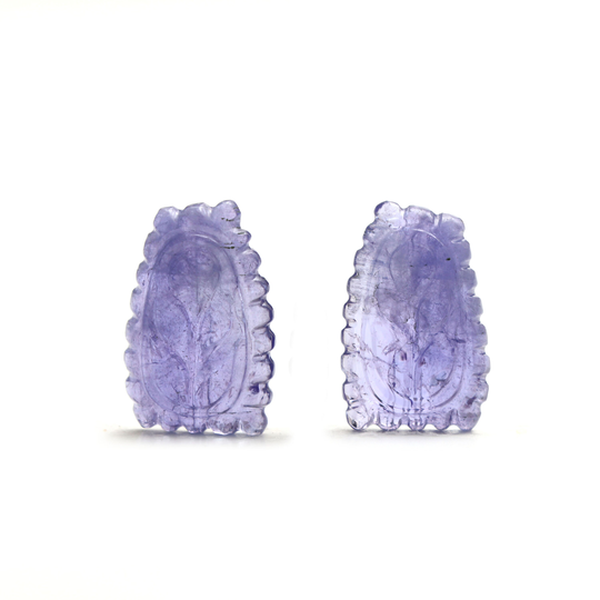 Natural Tanzanite Carving Organic Loose Gemstone, 16x25 Mm, Handmade Jewelry Gift For Women, Set Of 2 Pieces | Pair