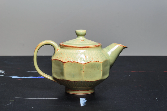Handmade Ceramic Teapot - Faceted Angled, Green Chattered Craftsman Functional Pottery