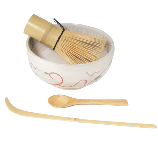 Bamboomn Brand - Matcha Tea Set White Bowl With Leaf Design Four-Piece