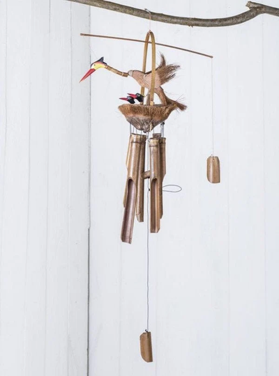Hand-Crafted Bird & Baby Birds Windchime 65 X 20cm