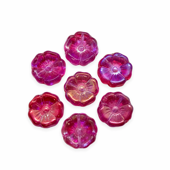 10Pc Fuchsia Pink Hibiscus Flower Beads Charms Metallic Ab Finish 12mm Czech Glass |#1