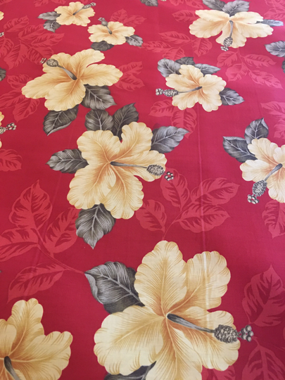 Hawaiian Fabric100% Cotton By The Yard Yellow Hibiscus in Red With Free Shipping
