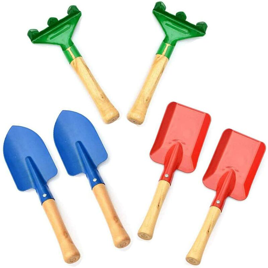 6pcs Kids Garden Hand Tools, Child Beach Toys, Mini Garden Plant Shovel with Wooden Handle, Safe Shovel with Small Rake Shovel and Trowel Garden Toy