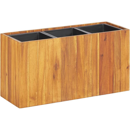 Garden Raised Bed with 3 Pots Solid Acacia Wood Vidaxl Brown