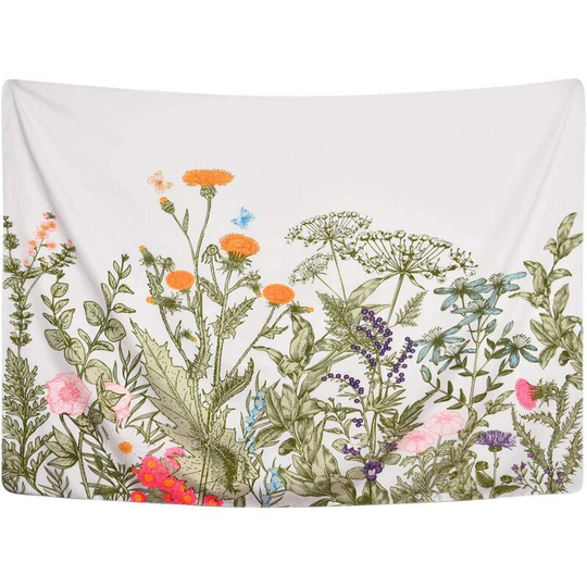Pesce - Colorful Floral Plants Tapestry Vintage Herbs Tapestry Wild Flowers Tapestry Wall Hanging Nature Scenery Tapestry for Living Room