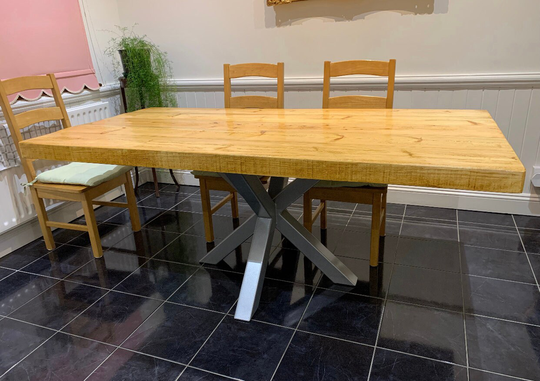Chunky 75mm Dining Table With Powder Coated Gloss Silver Spider/Prism Leg