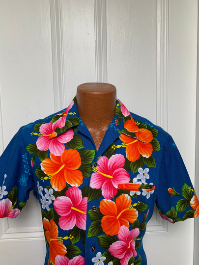 60's Vintage Men's Barkcloth Flower Power Hawaiian Shirt Med