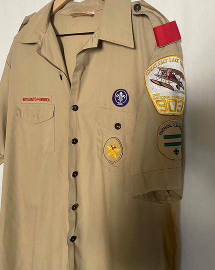 2005 Great Salt Lake Boy Scouts Of America Official Men's Shirt Khaki Button Down Patches Patrol Leader Xl/2Xl