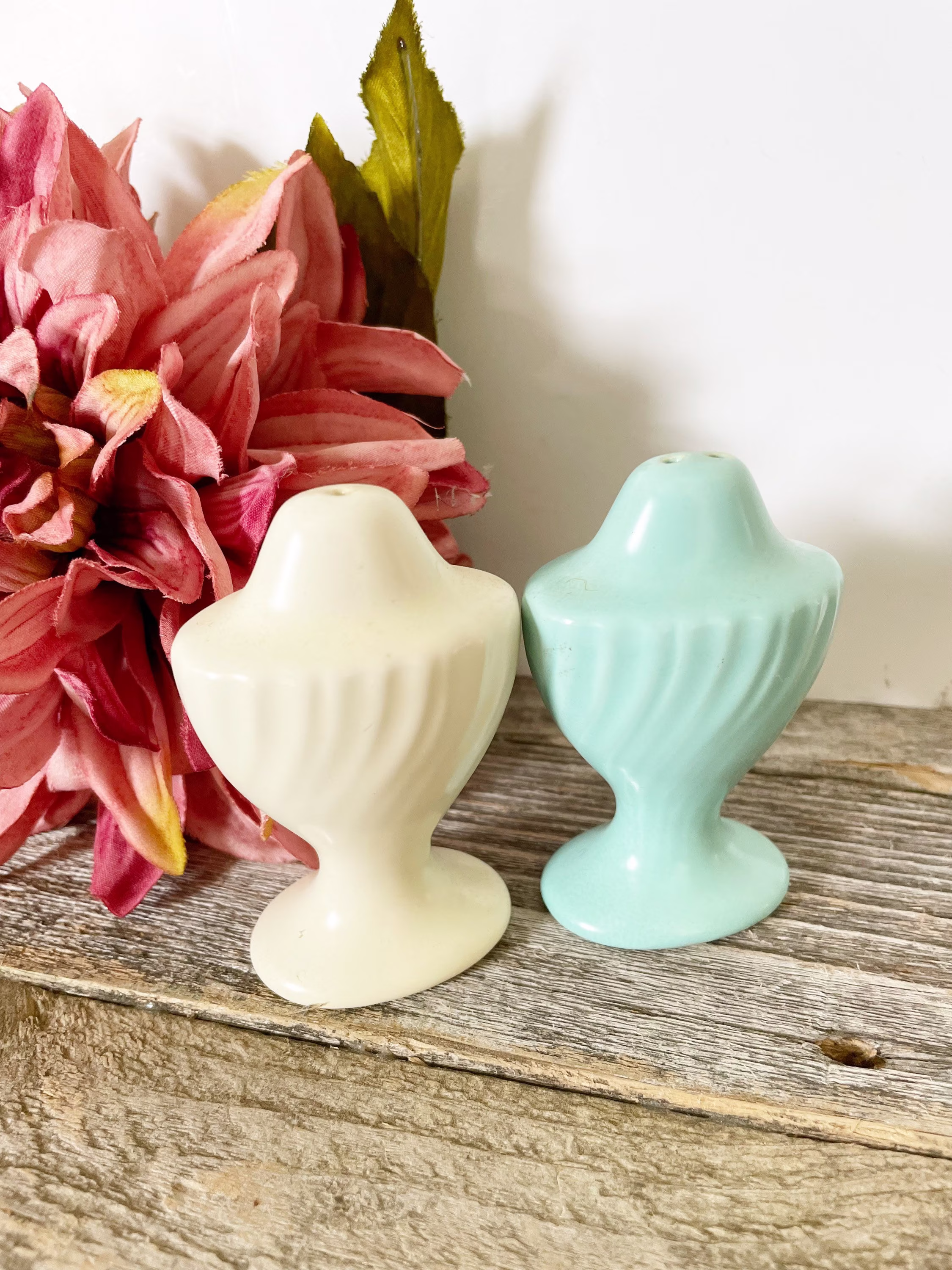 Vintage Turquoise Blue & Cream Salt & Pepper Shakers Circa 1970's - Mid Century Kitsch Pottery, S P