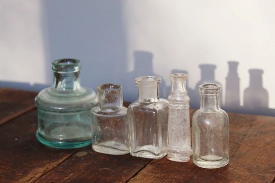 Antique Aqua Glass Inkwell Vintage Apothecary Bottle Medicine Perfume Bud Vase