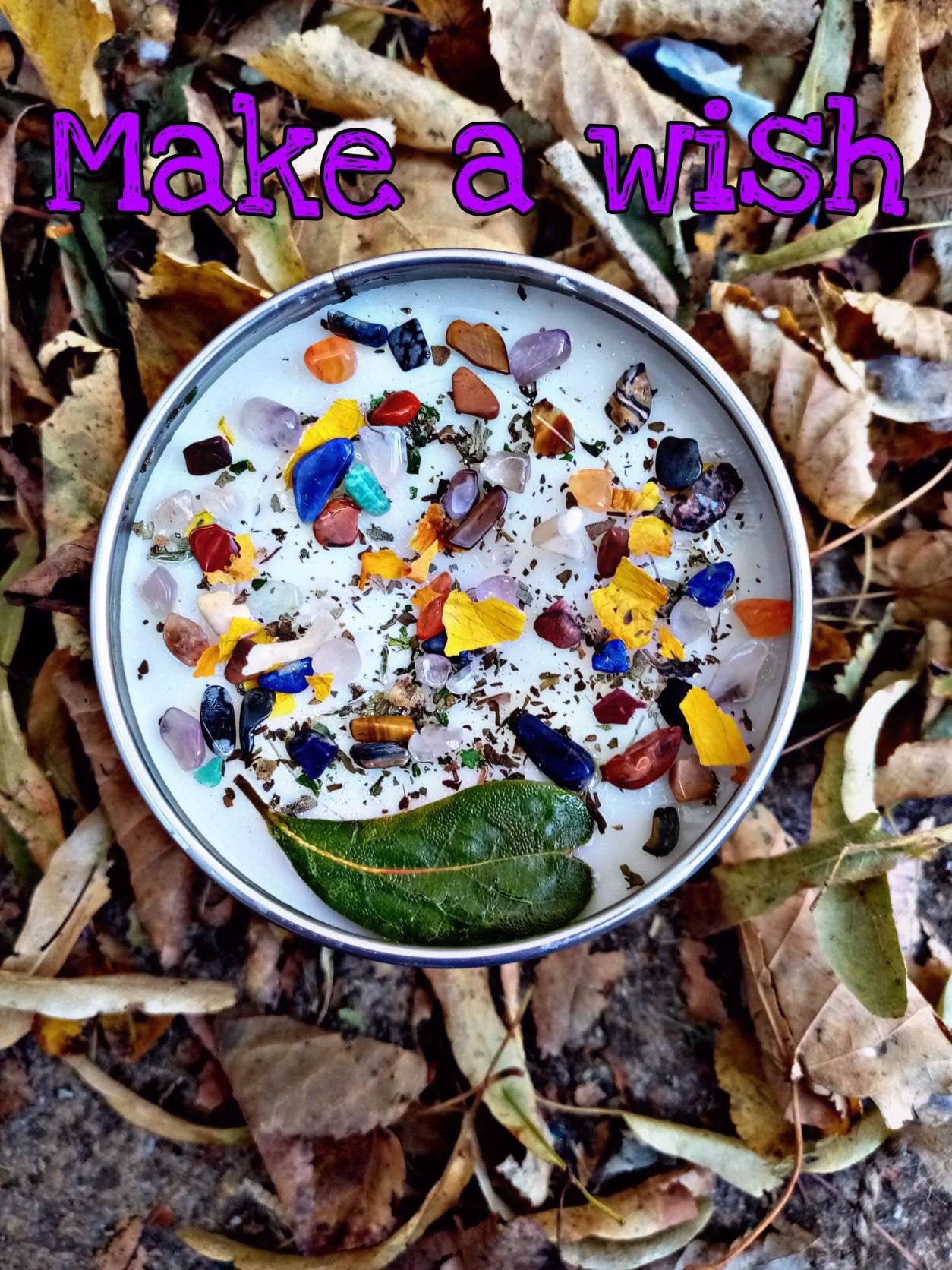Make A Wish Wiccan Witch Wishing Soy Wax Candle Crystal Loaded Herbs Essential Oils Rosemary & Vanilla Blessed With Love Spell