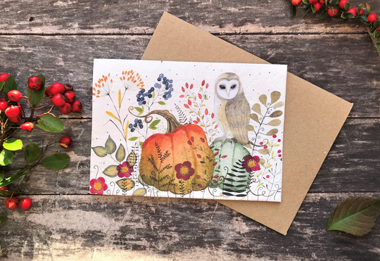 Plantable Seed Paper Birthday Card, Owl Card, Autumn Greeting Thank You Happy Card, Woodland Animals