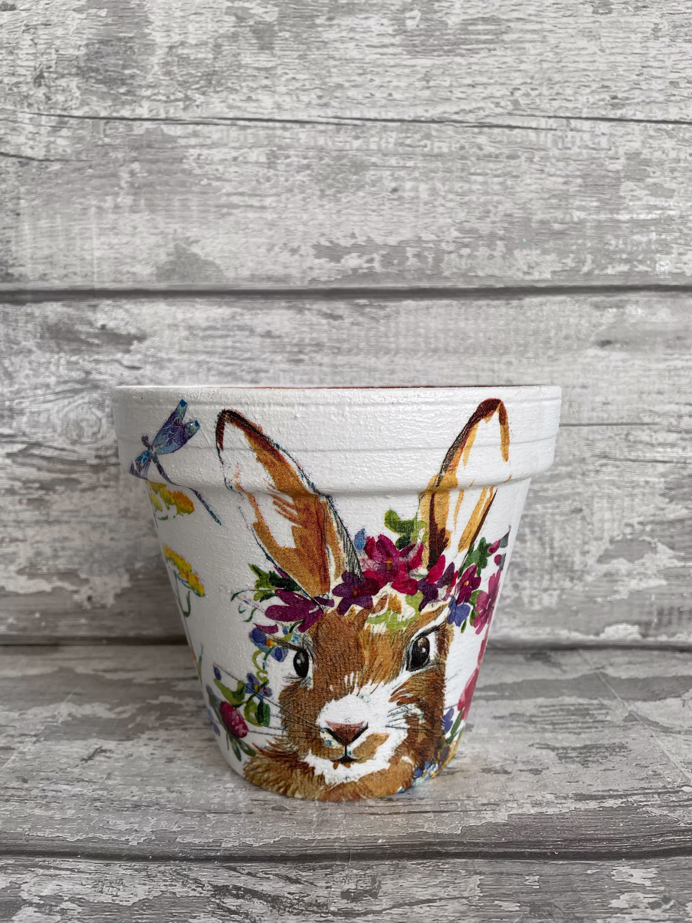 Hare Plant Pot For Inside Or Out Decoupaged, Wildflower , Garden Gifts