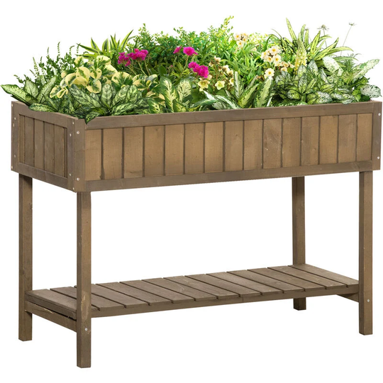 Wooden Herb Planter Stand 8 Cubes Bottom Shelf Raised Bed Brown - Brown - Outsunny