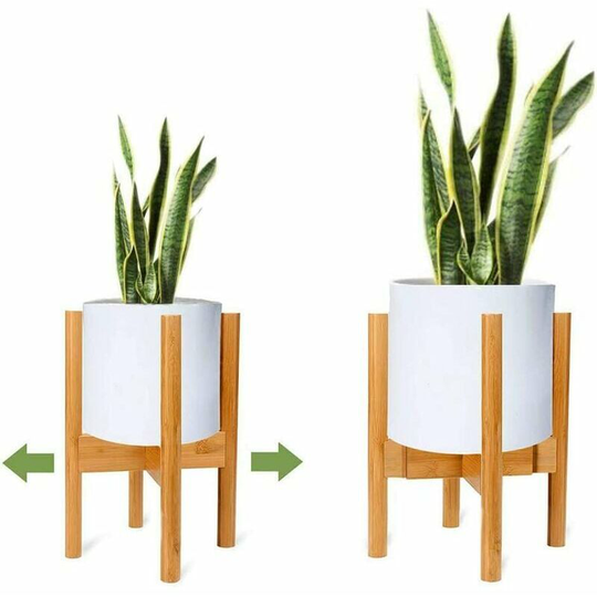 Monly - Set of 2 Adjustable Plant Stands 12cm Modern Bamboo Wood Flower Stand for Indoor and Outdoor Planters - Natural