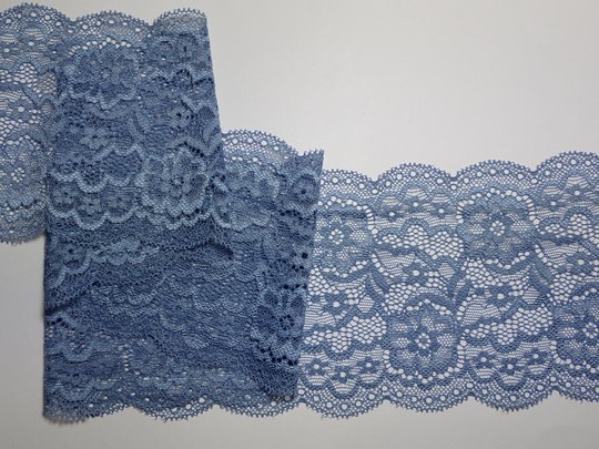 The Place For Lace - 3 Metres Pretty Deep Powder Blue Floral Stretch Trim 4