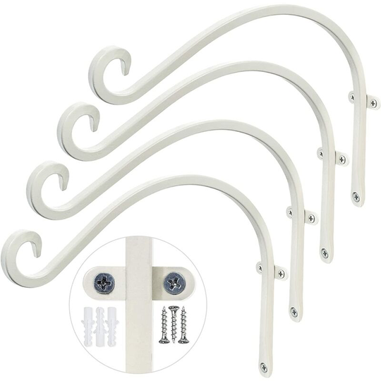 Kartokner - 4 Pack Iron Sturdy Hanging Plant Hooks for Plant Hangers Outdoor, White (12in)