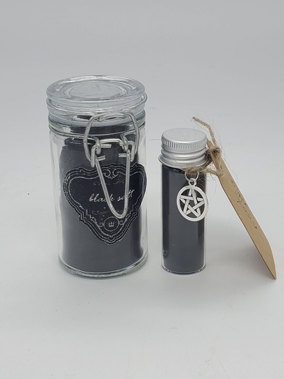 Small Glass 1/2 Oz Jar Of Black Salt | Withcraft Hoodoo