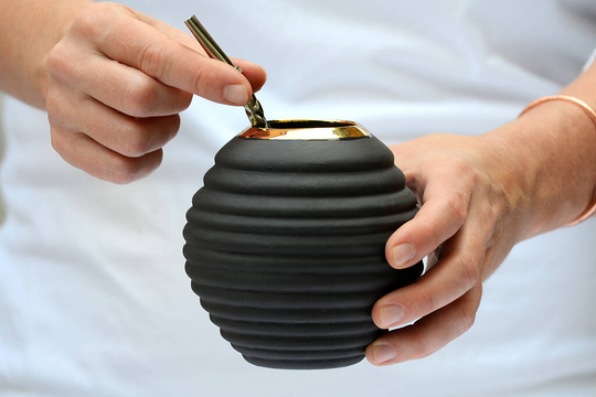 Black Yerba Mate Mug, Black/Gold/Silver