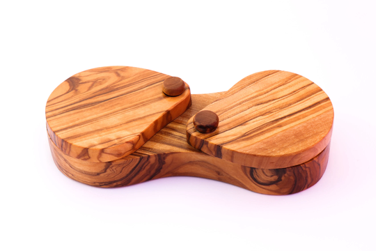 Salt & Pepper Cellar With Pivoting Lids Made Of Olive Wood