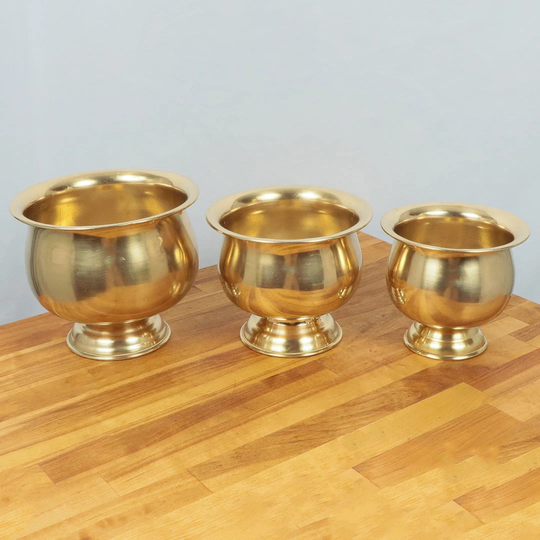 Three Flower Pots/Buckets Pail Set With Handles Planters || Vintage Solid Brass Kitchen Garden Decor Indoor Decor