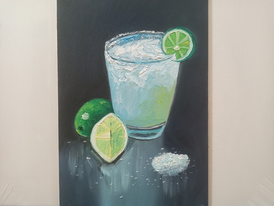 Tequila With Lime & Salt Oil Painting, Cocktail Artwork