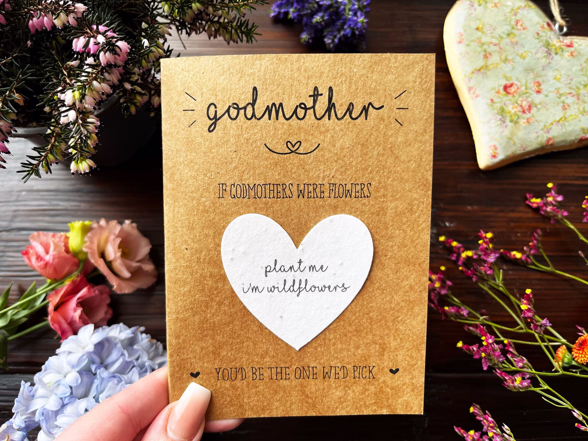 Seeded Heart Gift Card For Godmother - Plant The & Grow Wildflowers Perfect Mothers Day, Birthday Or Christmas
