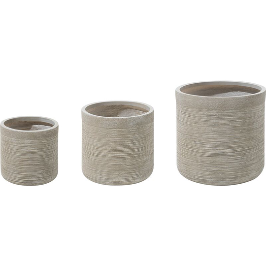 Beliani - 3 Outdoor Plant Pot Planter Set Round Stone Beige Samos - Beige