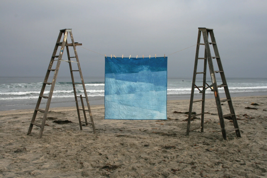 Organic Hand-Dyed Quilt - Waves, Cotton, Square Size, Modern Heirloom