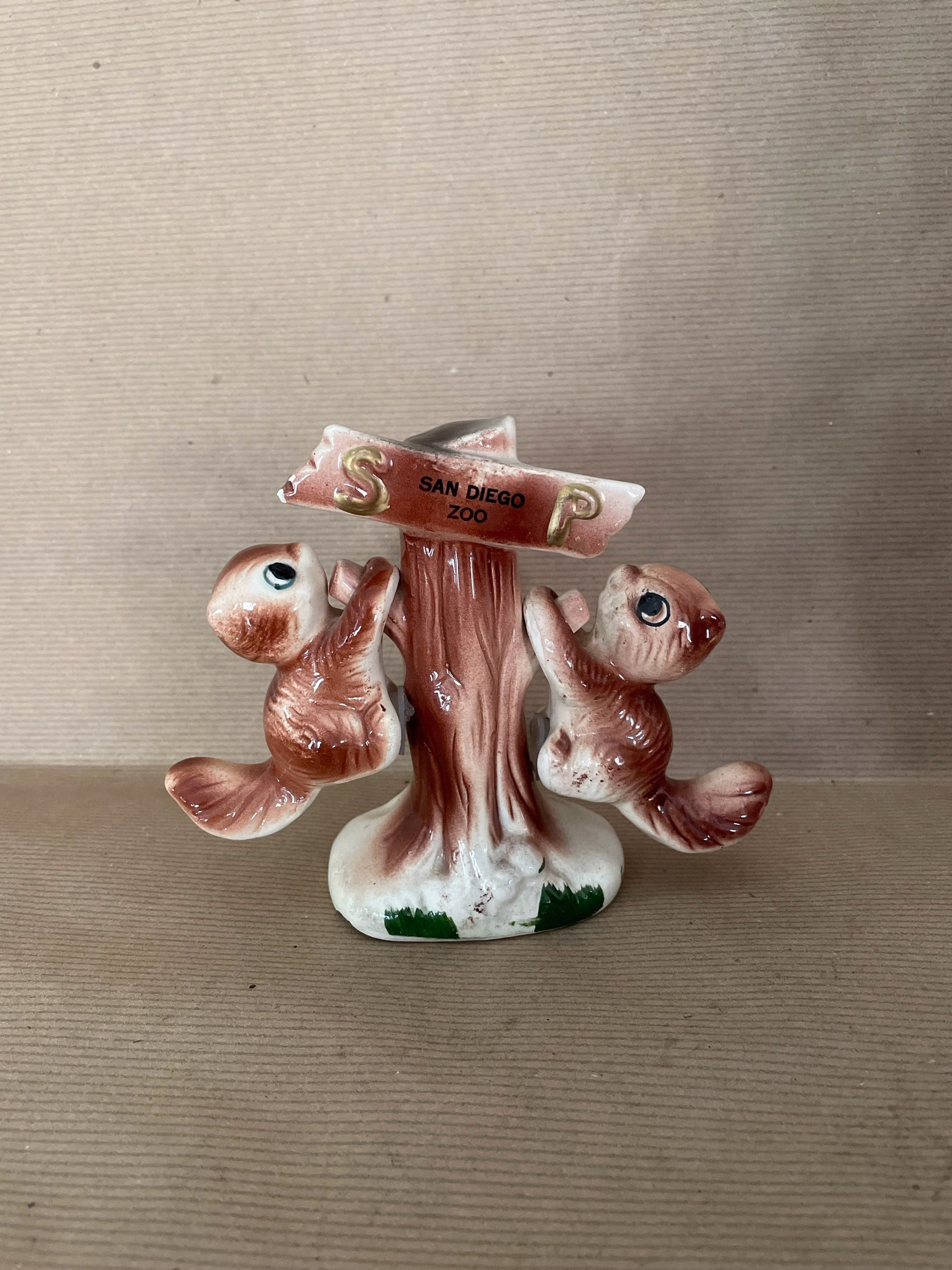 Vintage Squirrel Salt & Pepper Shakers, 1960's San Diego Zoo Souvenir Ceramic Pepper, Figurines, Mid Century Decor