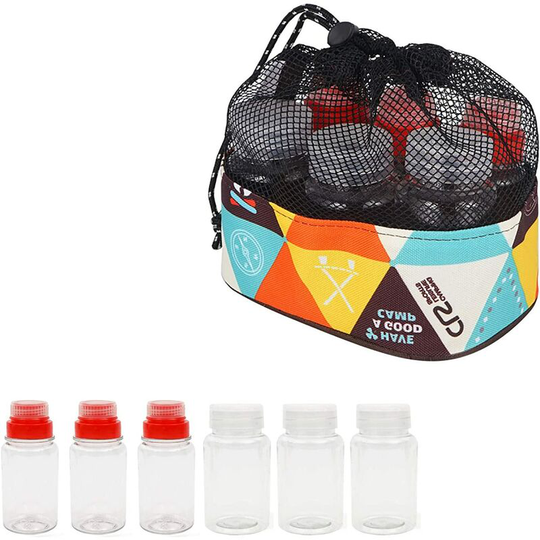 Readcly - Portable Seasoning Jar Sauce Oil Vinegar Bottle, 6 Pieces Spice Container with Carry Bag, Suitable for Outdoor Camping bbq Picnic Travel