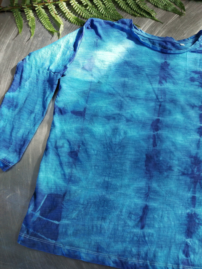 Organic Cotton Shibori Hand Dyed Plant Indigo Long Sleeve Pixie Psy Trance Tie Dye Yoga Top