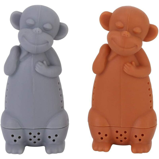 2 Pieces Monkey Shape Tea Infuser for Loose Tea, Infuser Filter Diffuser Cartoon Animal Silicone Tea Leaf Strainer for Coffee and Home Office Gray
