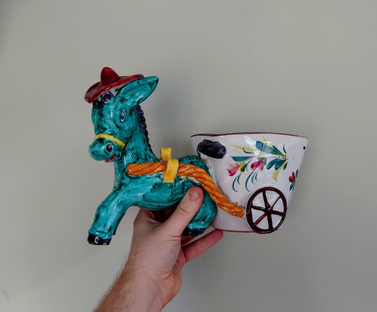 Vintage Plant Pot Donkey Hand Painted Herb Collectable Planter Retro Figurine Indoor Kitsch Green Animal Ornament